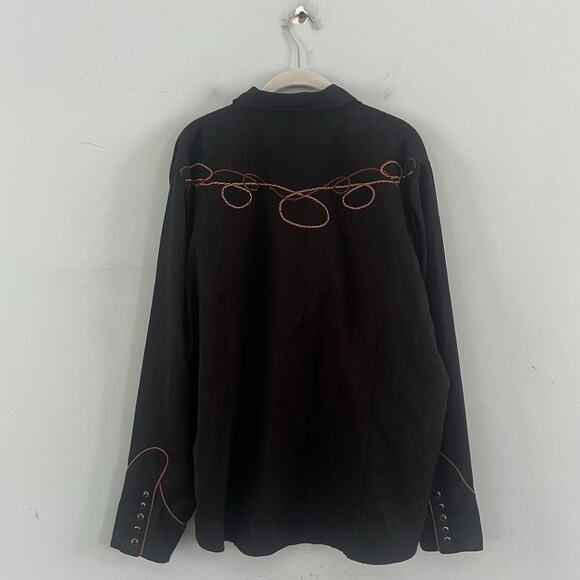 Roper Western Shirt Rope Embroidered Black Cowboy Rodeo Snap Button Long Sleeve - Picture 3 of 4